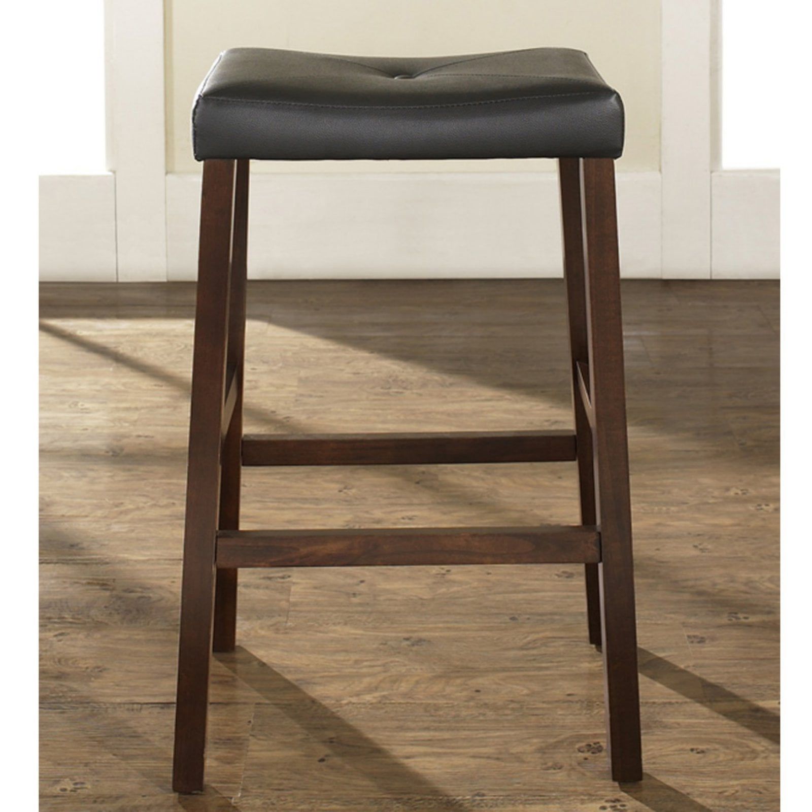 Vintage Mahogany Saddle Seat Bar Stool, 29-inch, Set of 2