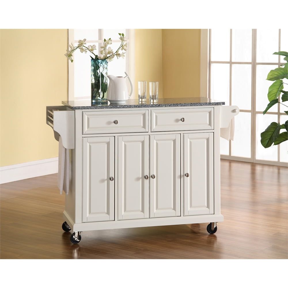 White Granite Top Kitchen Cart with Storage and Spice Rack