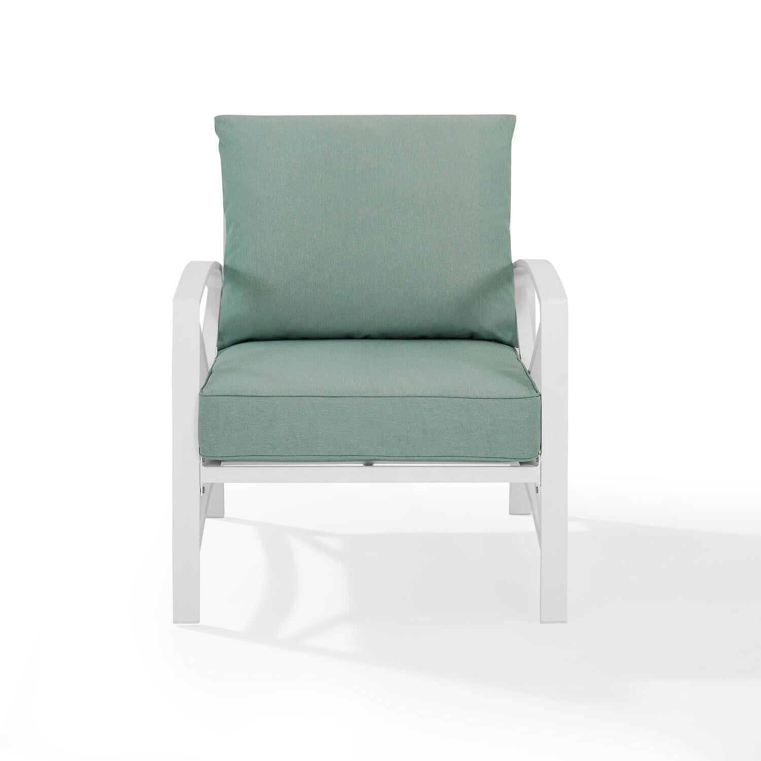 Mist and White Kaplan Transitional Outdoor Armchair with Cushions