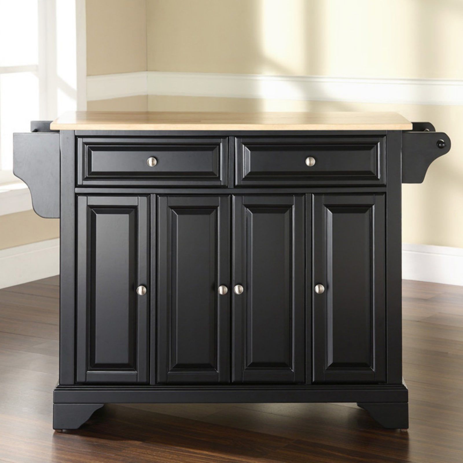 Black Kitchen Island Cart with Natural Wood Top