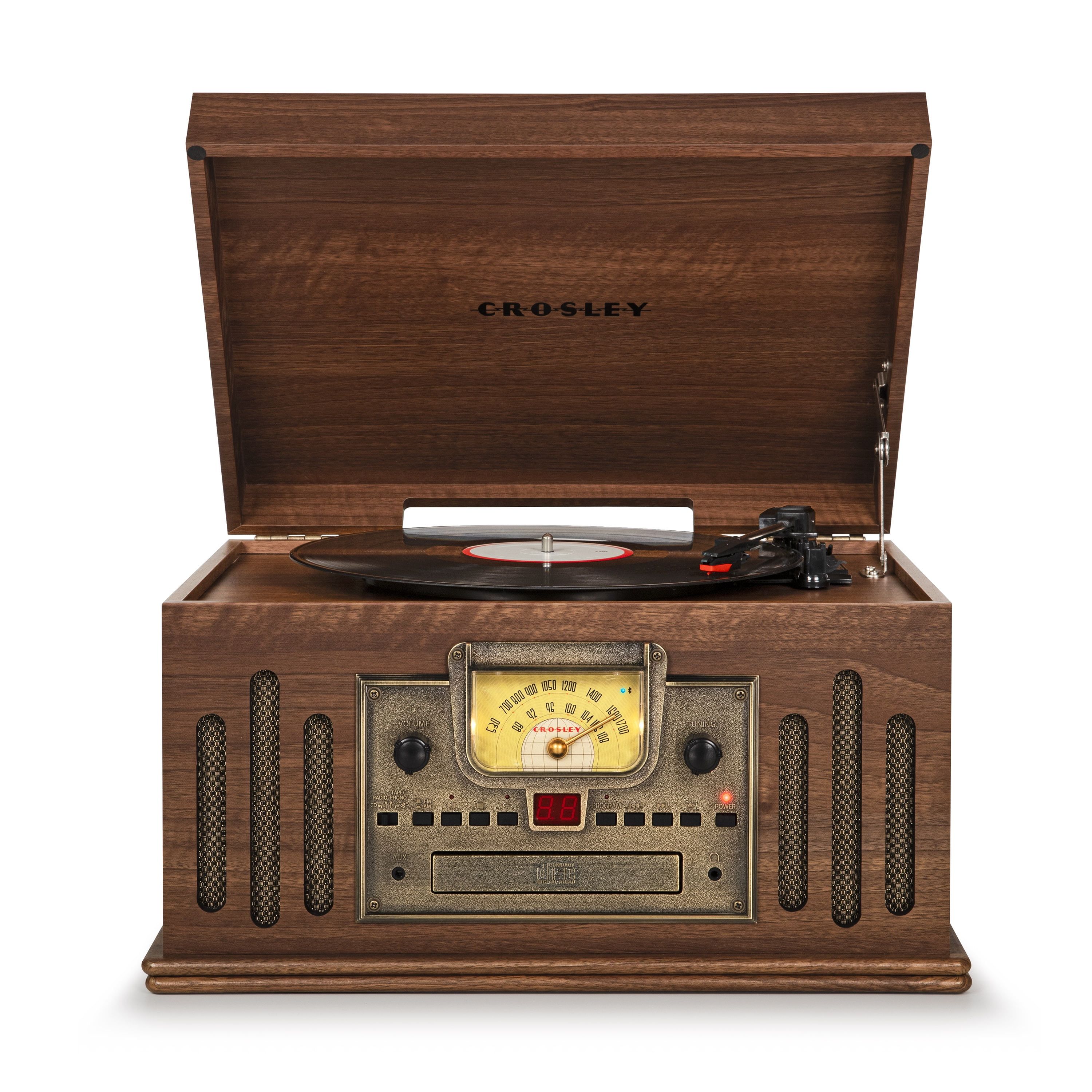 Walnut Vintage Style 8-in-1 Record Player with Bluetooth