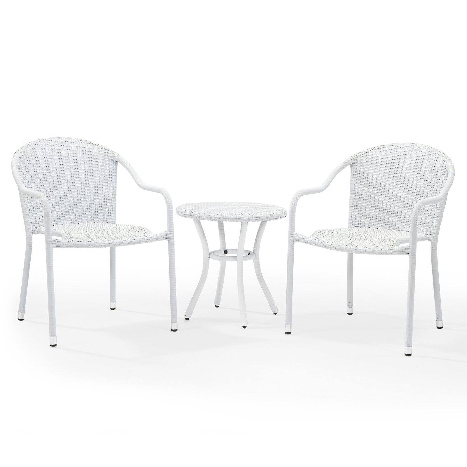 White Wicker 3-Piece Outdoor Bistro Set