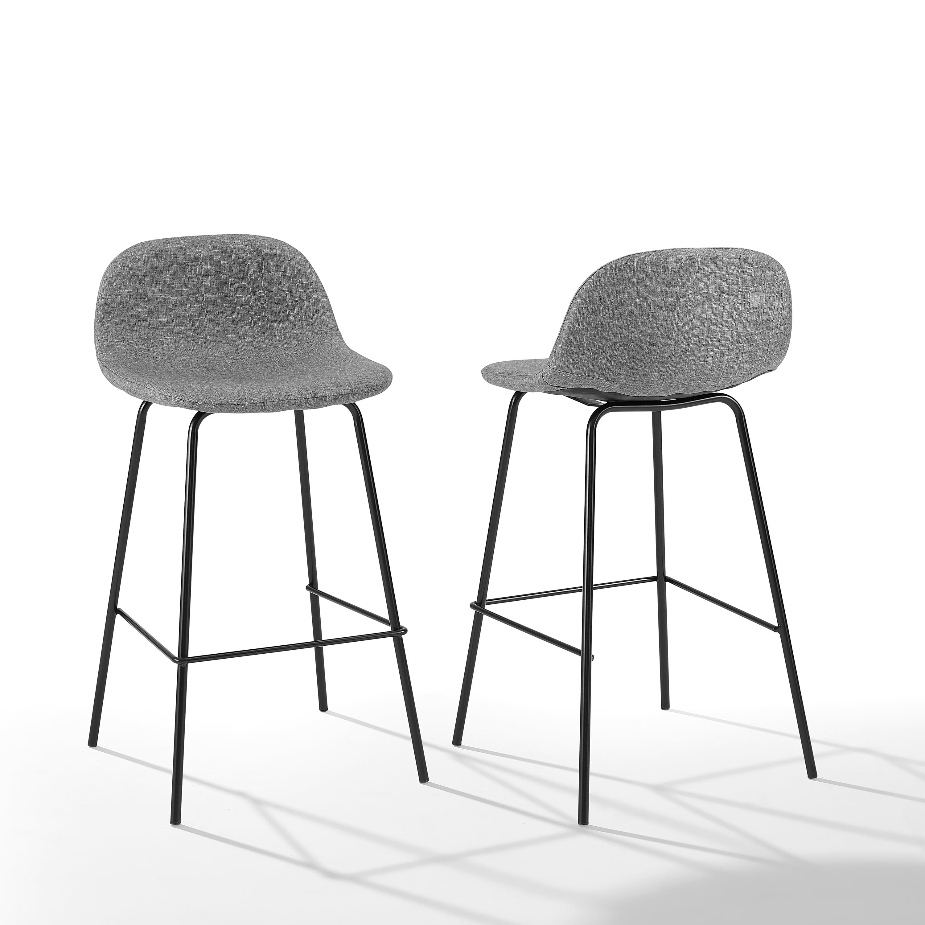 Gray and Black Upholstered Steel Counter Stools, Set of 2