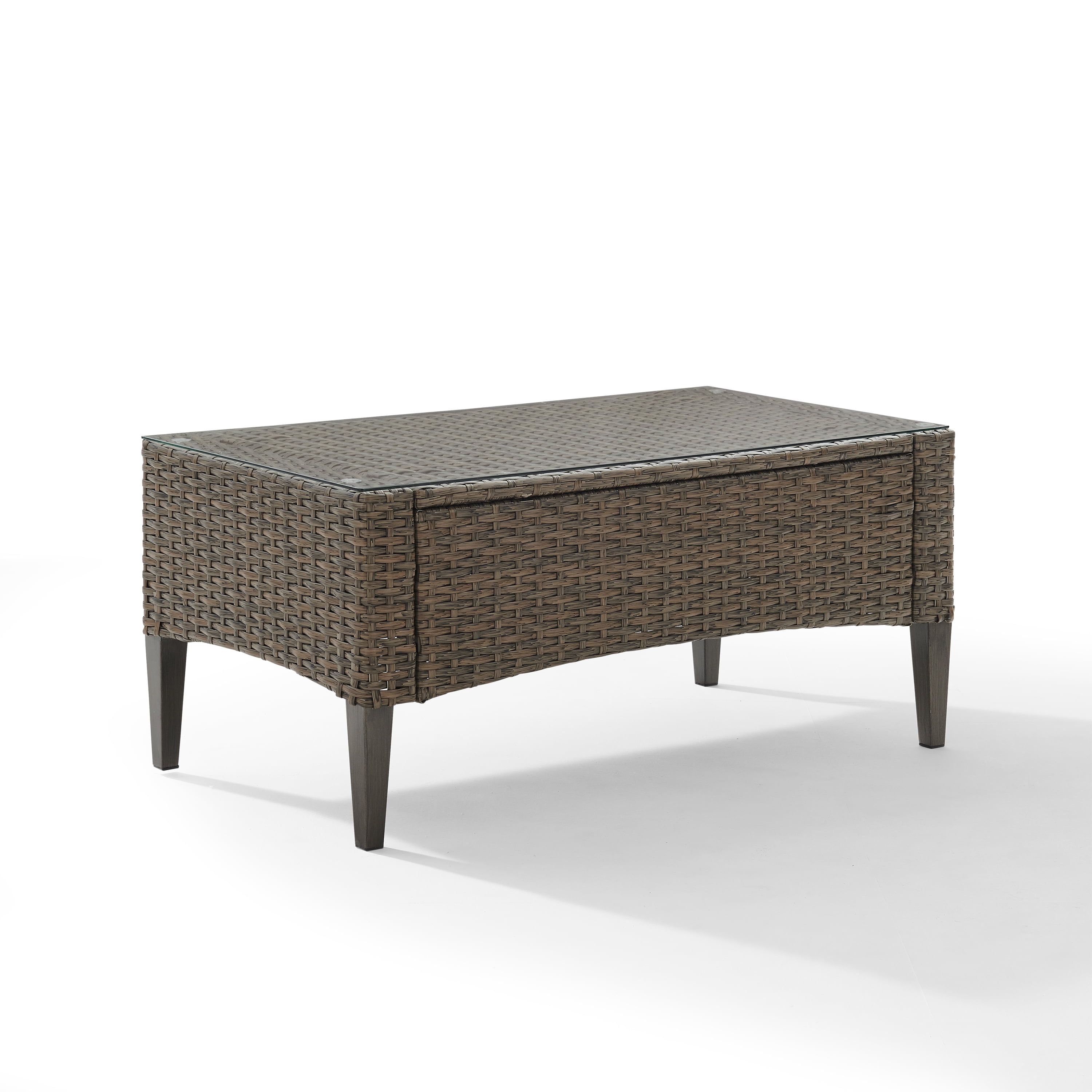 Rockport Light Brown Outdoor Wicker Coffee Table with Tempered Glass