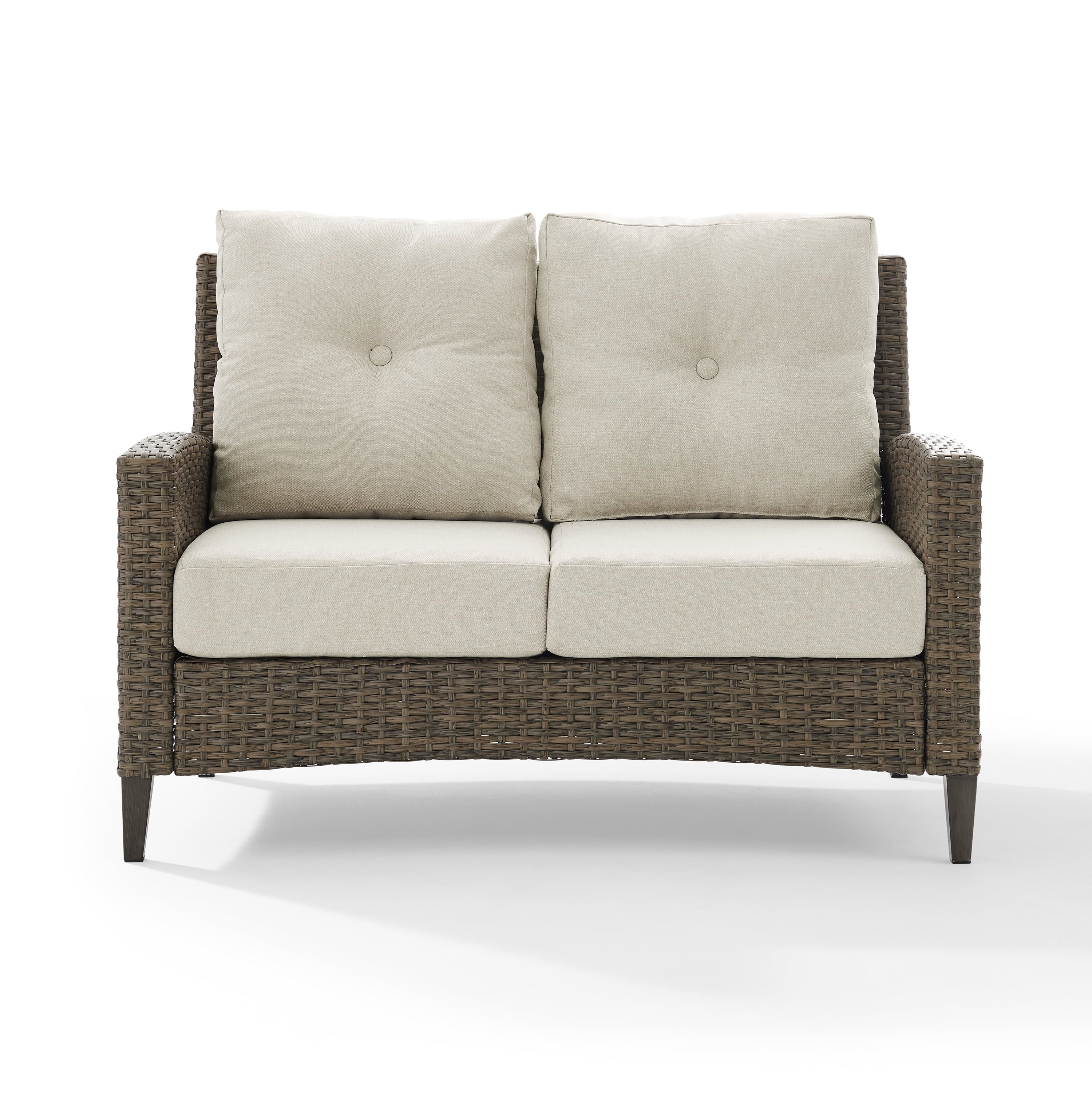 Rockport Cream and Light Brown Wicker Loveseat with Tufted Back