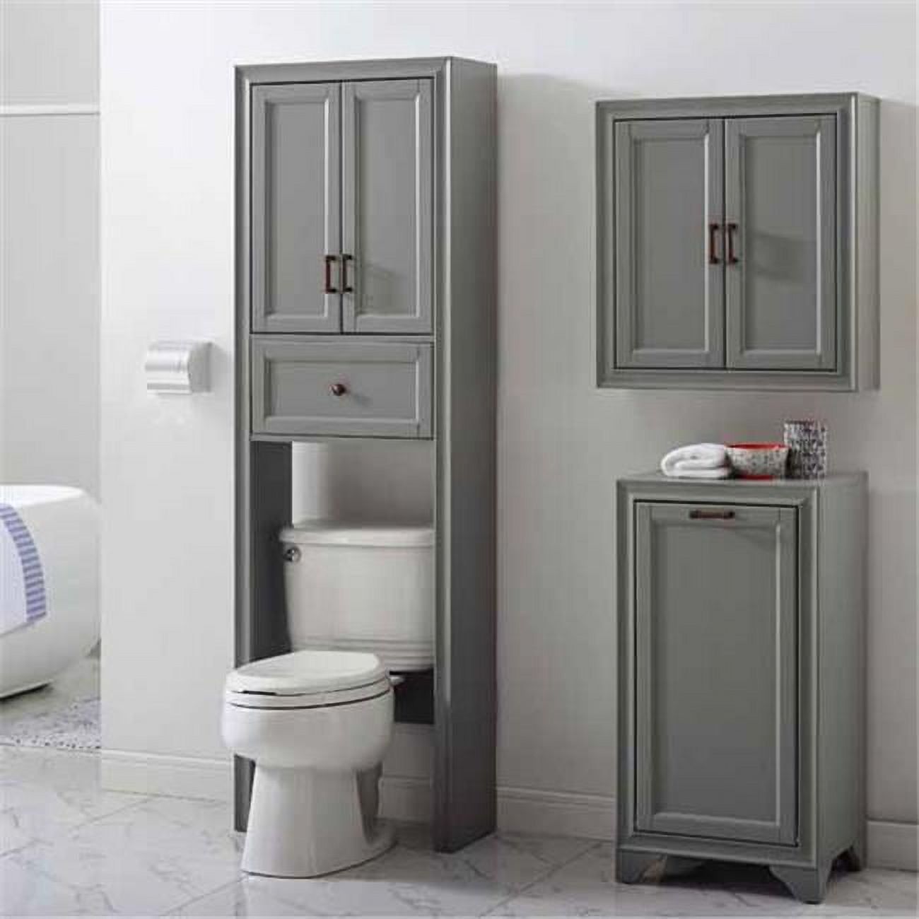 Gray Over-the-Toilet Storage Cabinet with Adjustable Shelving