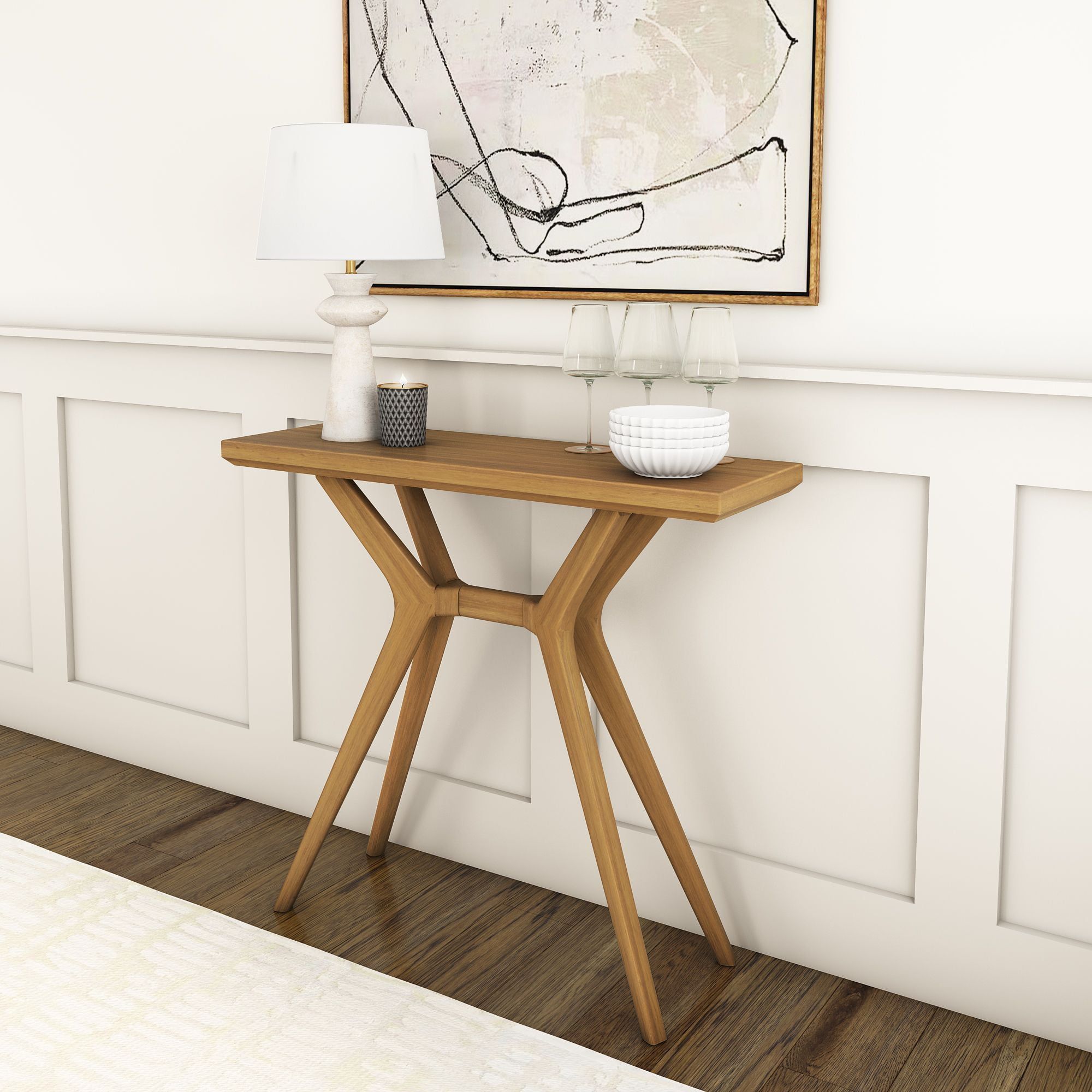 Pecan Solid Wood 36 Inch Console Table with Cross Legs