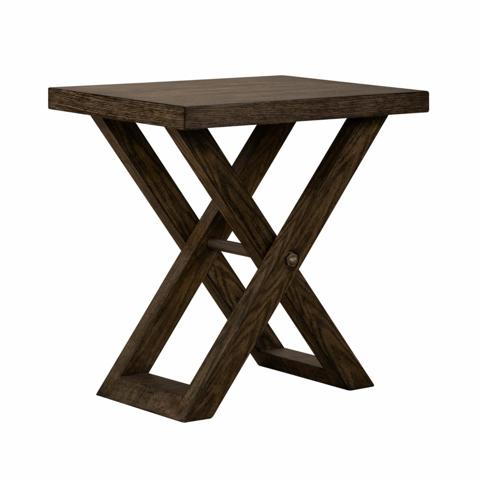 Russet Brown Rectangular Wood and Metal Chairside Table