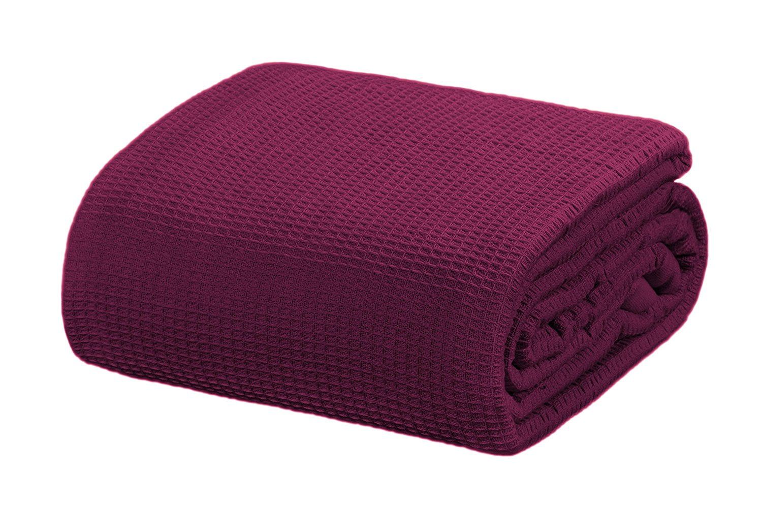 King Plum Cotton Waffle Knit Blanket with Deep Edge