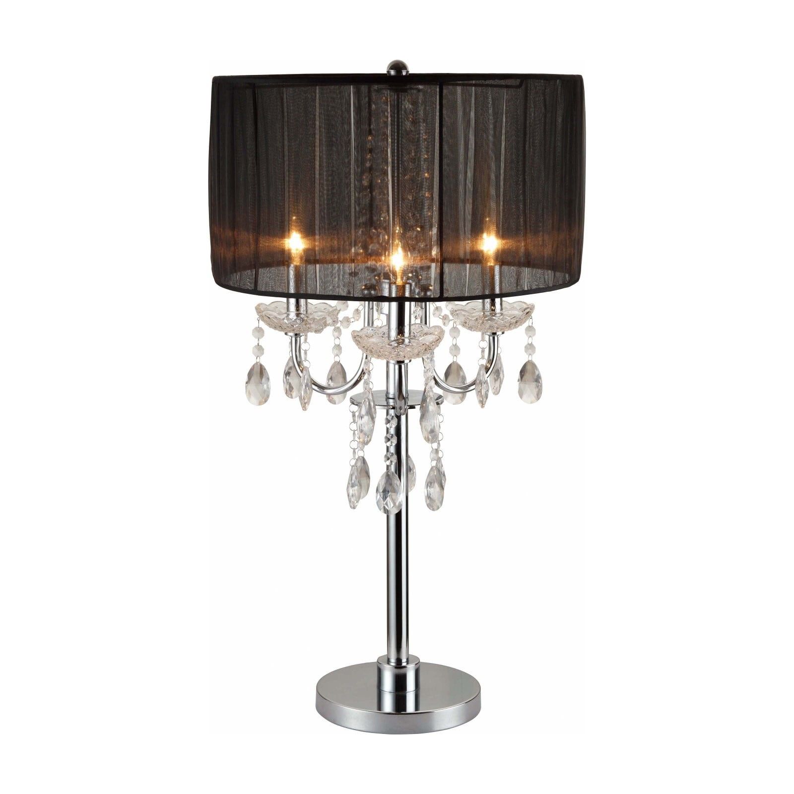 Black Chandelier Table Lamp with Chrome Finish and Crystals