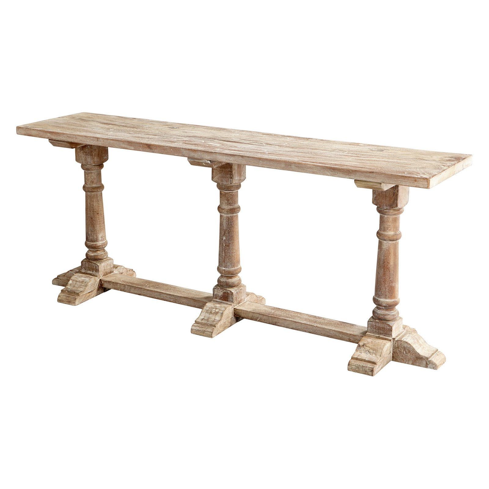 Cyan Whitewash Solid Wood Rectangular Console with Storage