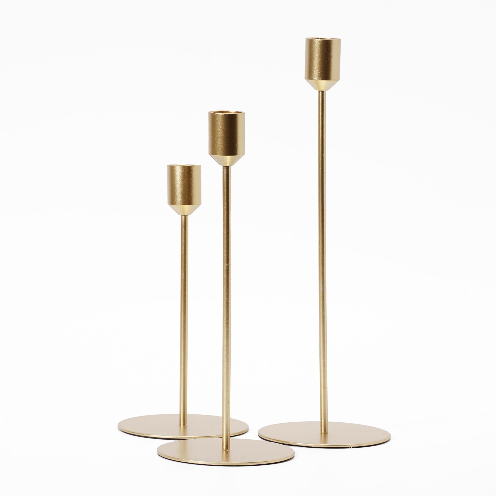 Gold Metal 3-Piece Taper Candle Holder Set