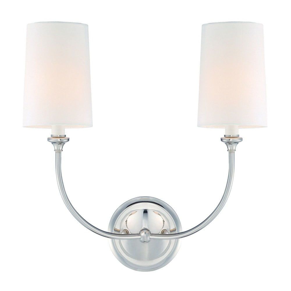 Sylvan Polished Nickel 2-Light Sconce with White Linen Cylinder Shades