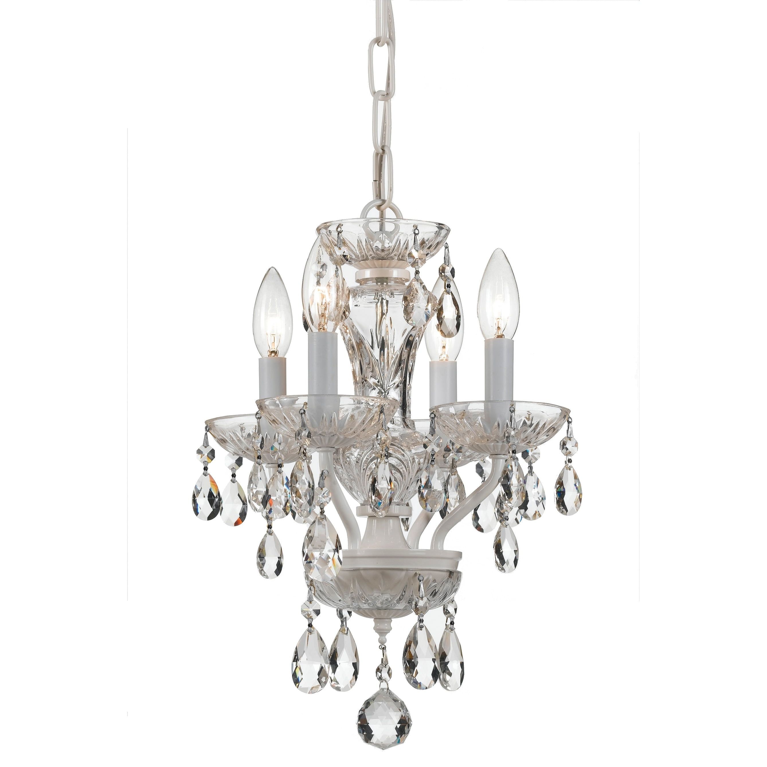 Wet White Mini Chandelier with Clear Crystal Accents