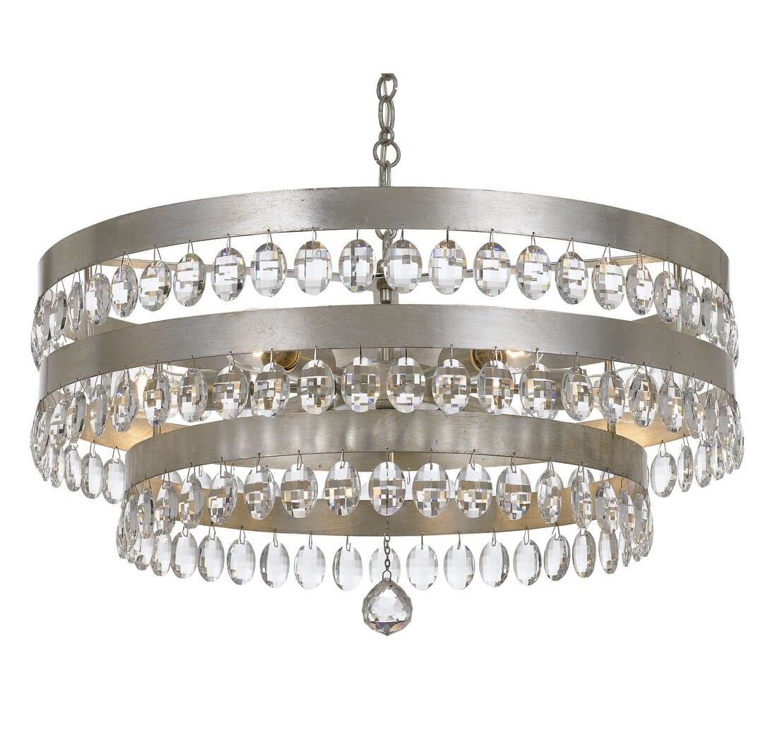 Elegant Antique Silver Drum Chandelier with Crystal Accents