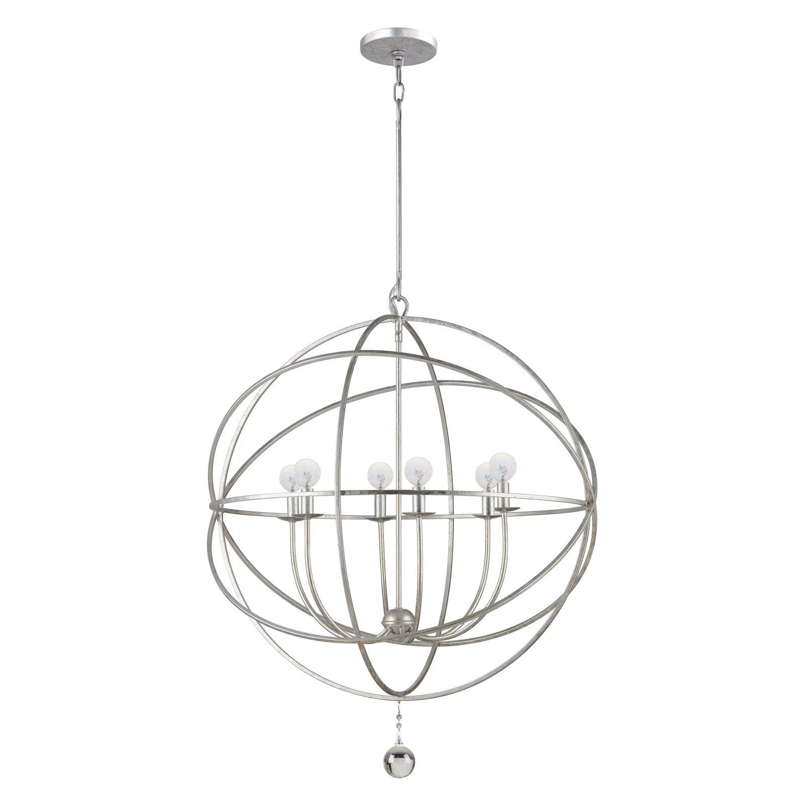 Olde Silver 6-Light Sphere Chandelier with Clear Glass Drops