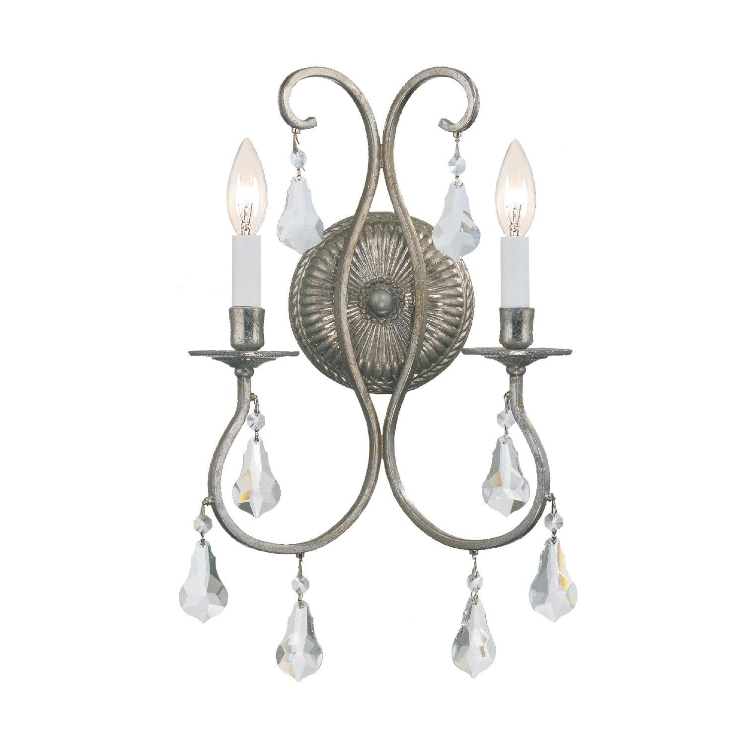 Olde Silver Dimmable 2-Light Wall Sconce with Hand Cut Crystals