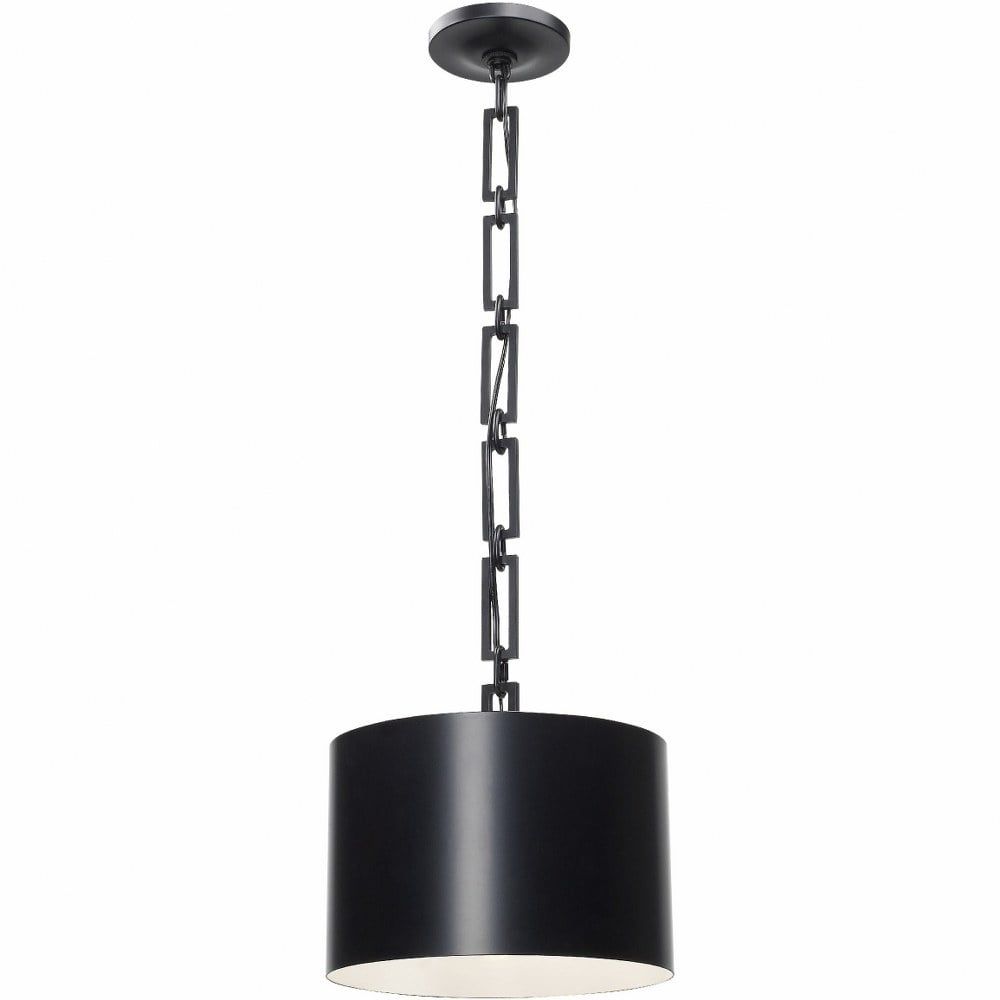 Mini Alston Drum Pendant in Matte Black with Steel Shade