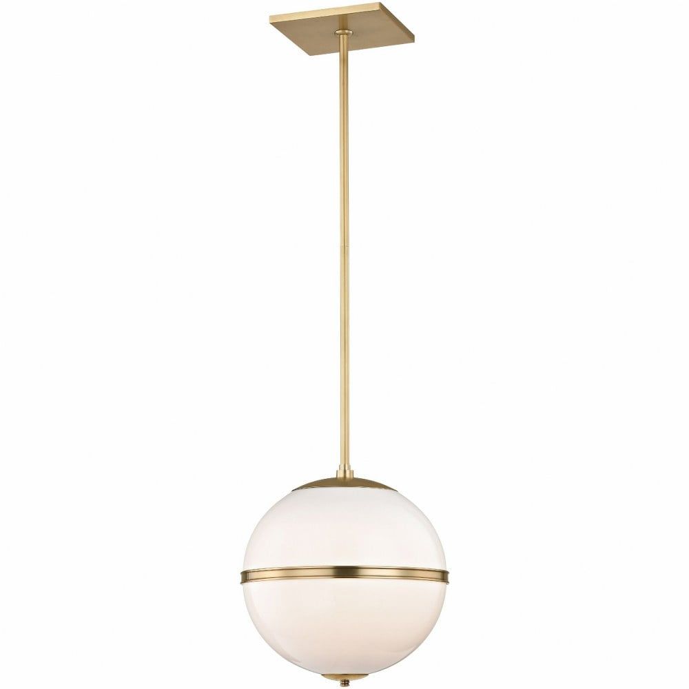 Mini Globe Aged Brass Pendant Light with White Glass Shade