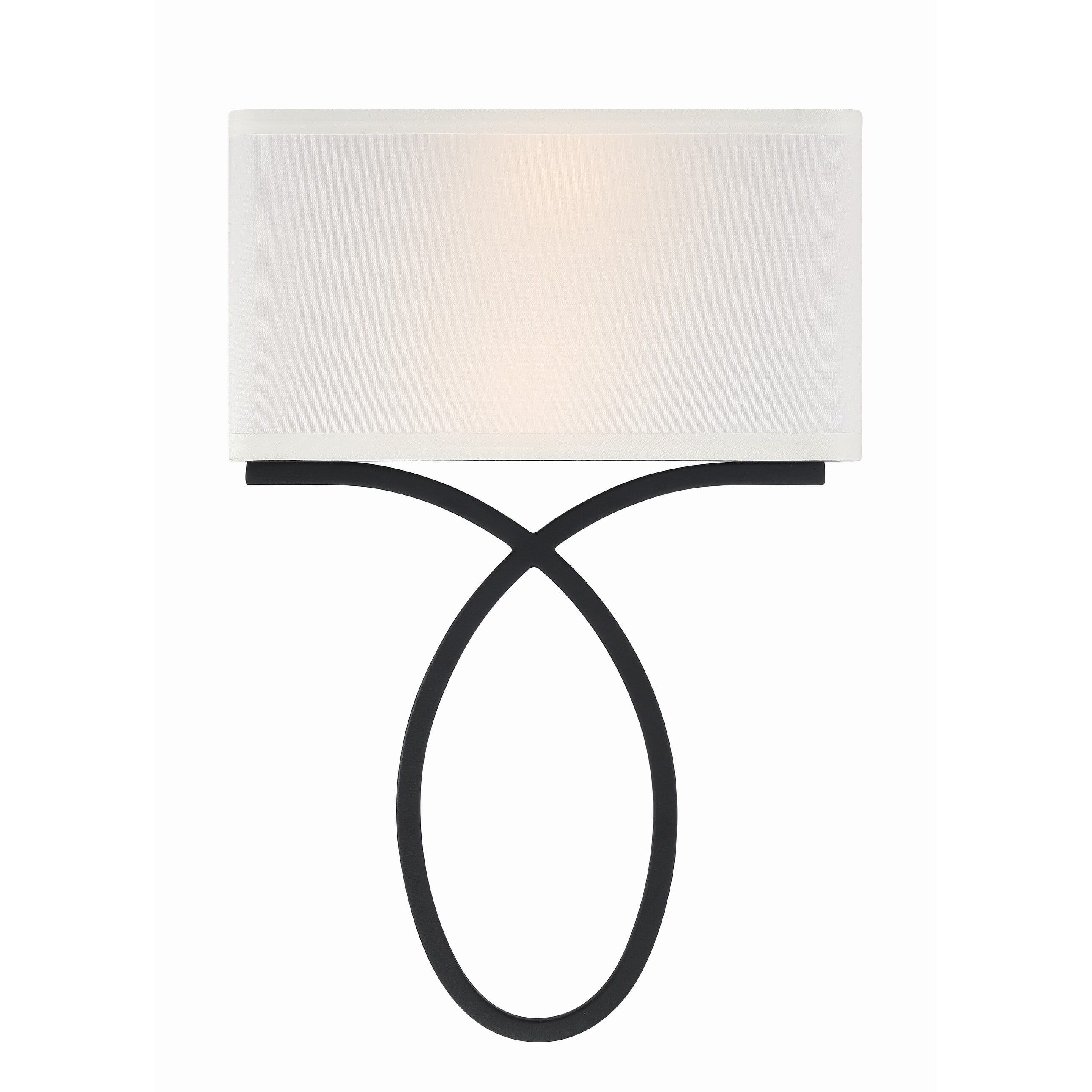 Black Forged 2-Light Wall Sconce with White Silk Shade