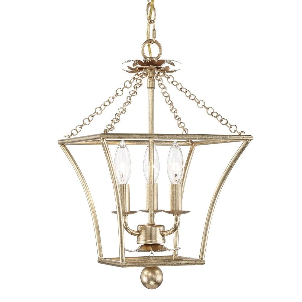 Mini Antique Gold Crystal 3-Light Lantern