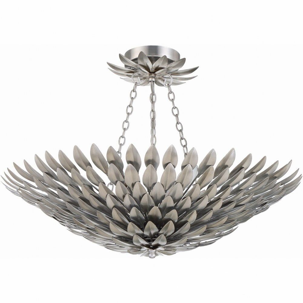 Antique Silver 6-Light Crystal Semi Flush Mount