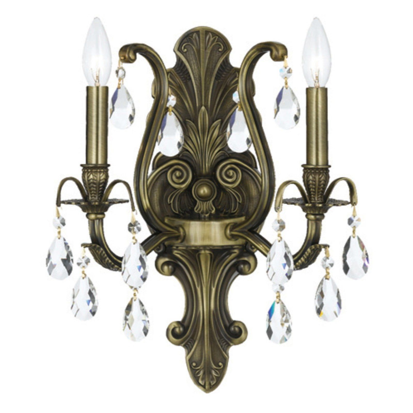 Antique Brass 2-Light Sconce with Swarovski Crystals