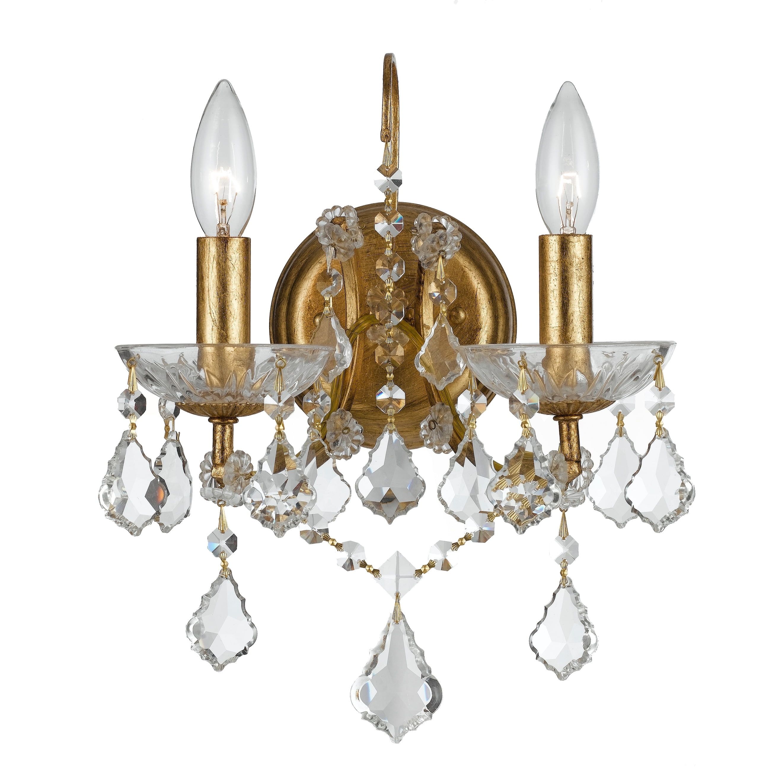 Antique Gold Dual-Light Crystal Sconce with Spectra Accents
