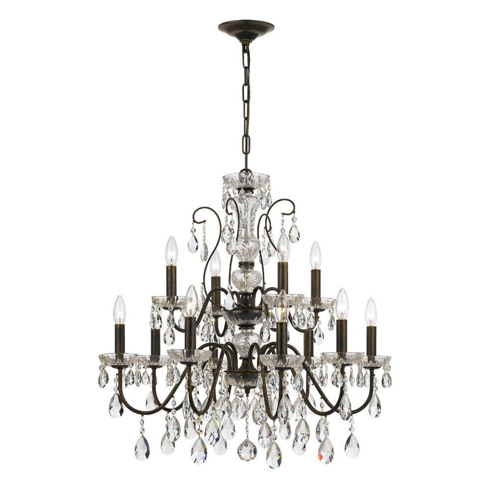 Butler 12-Light English Bronze Crystal Chandelier