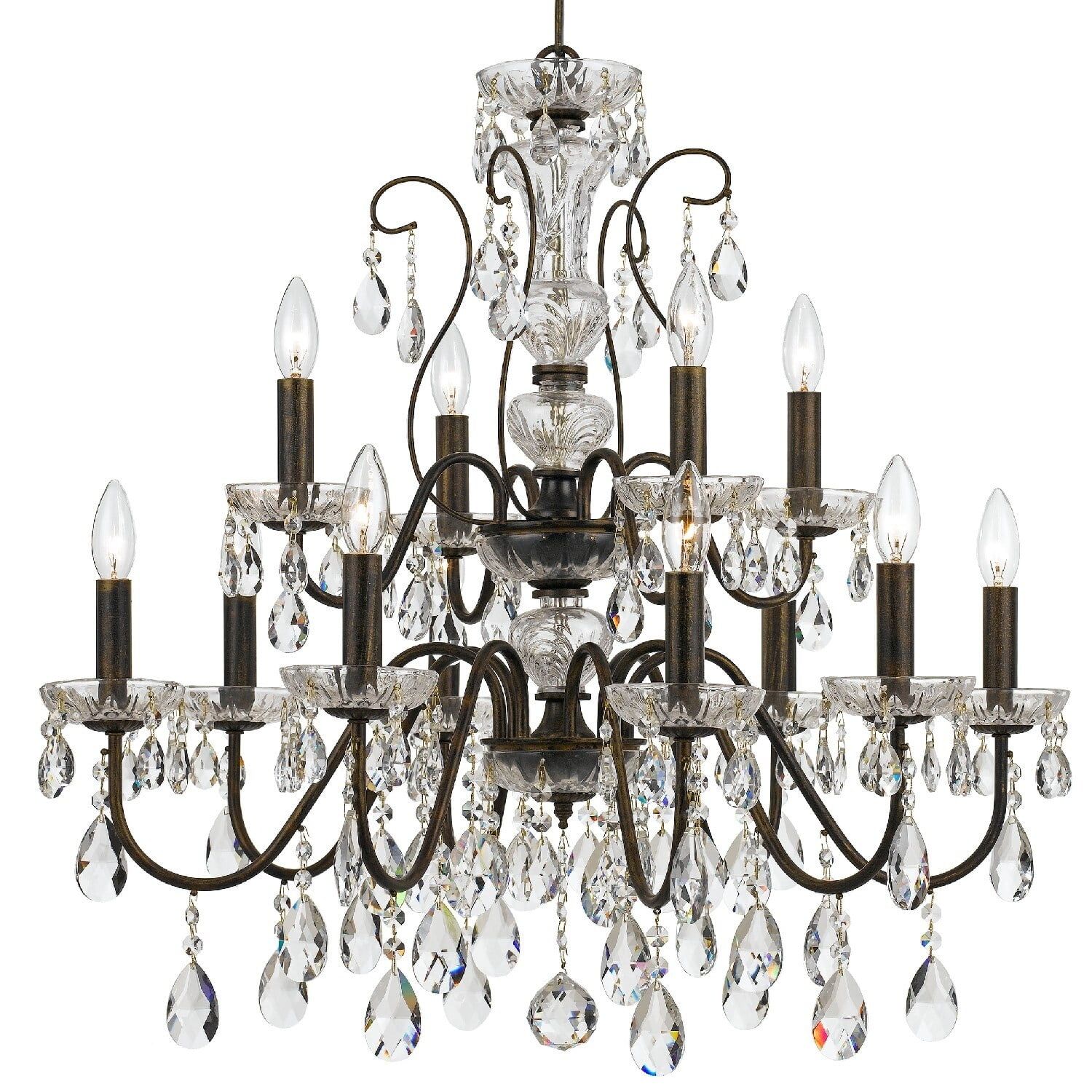 English Bronze 12-Light Crystal Chandelier with Hand Cut Crystals