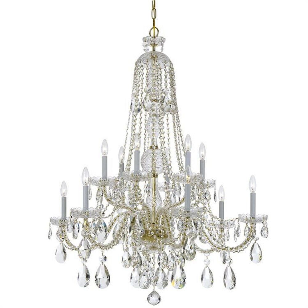 Polished Brass and Clear Crystal 12-Light Chandelier