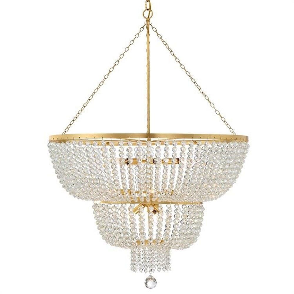 Bohemian Antique Gold 12-Light Chandelier with Hand-Cut Faceted Beads