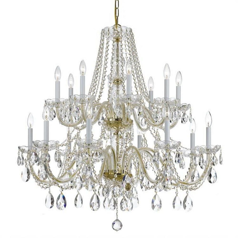 Polished Brass and Clear Crystal 16-Light Candle Chandelier