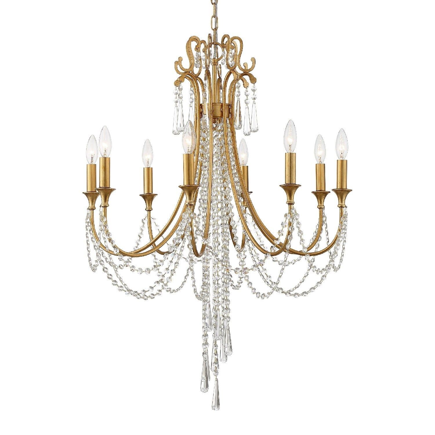 Arcadia Antique Gold 8-Light Chandelier with Hand Cut Crystal