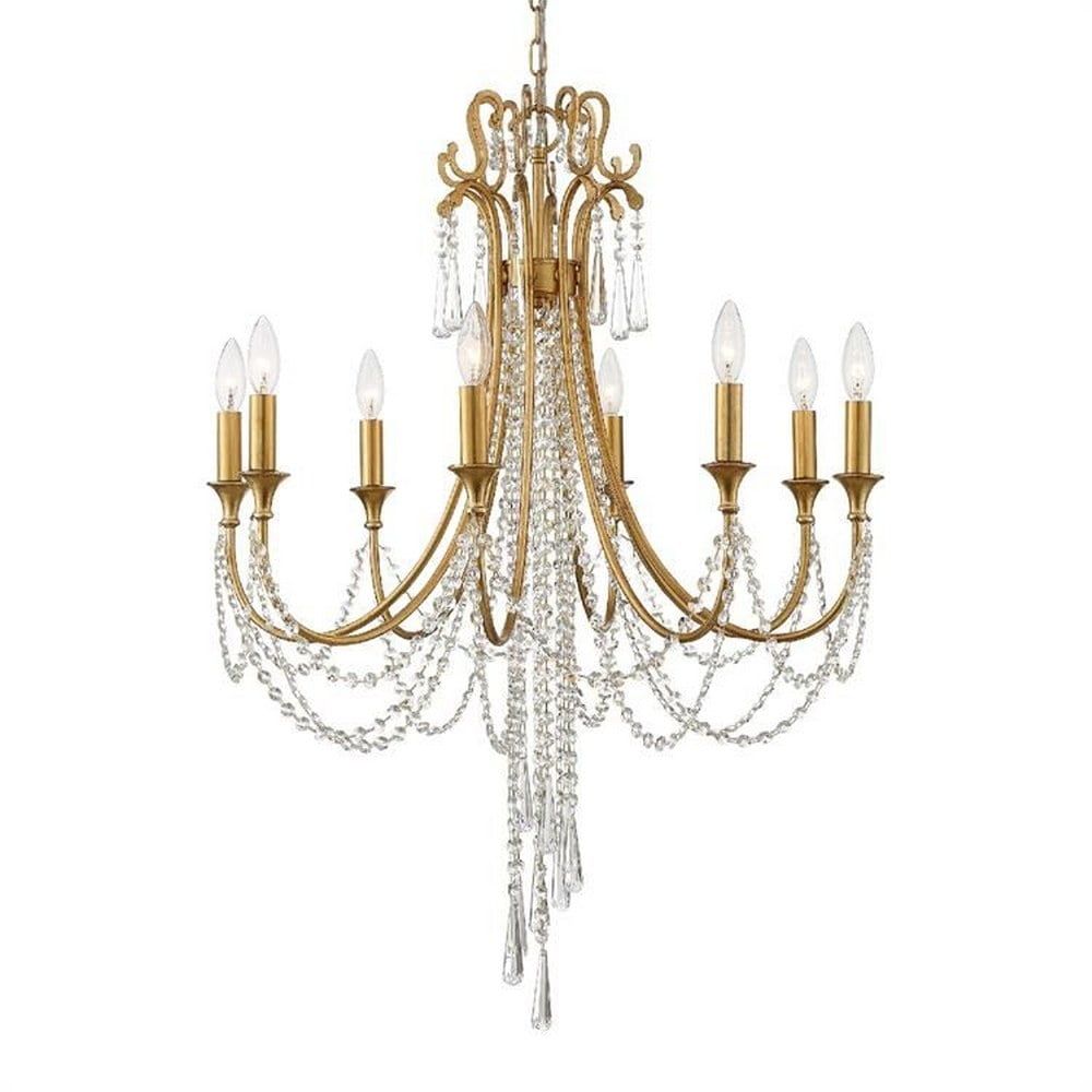 Arcadia Antique Gold 8-Light Chandelier with Hand Cut Crystal