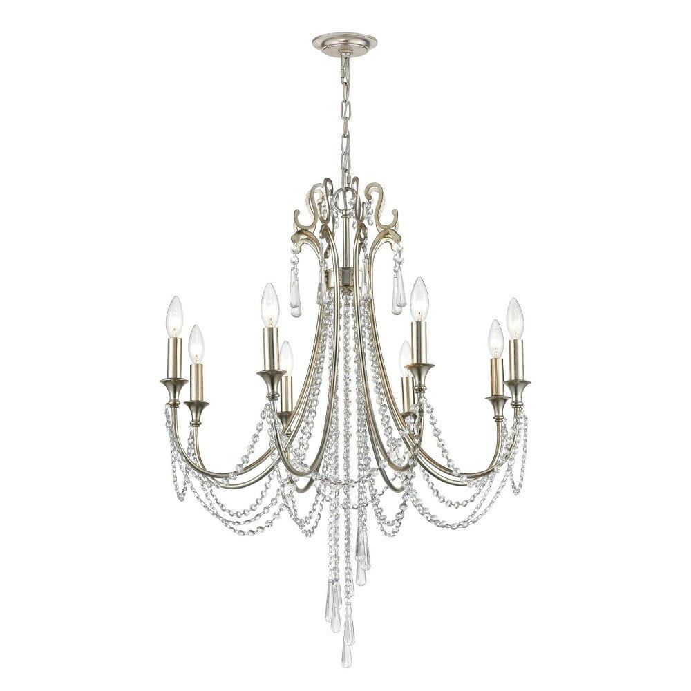 Arcadia Antique Silver 8-Light Chandelier with Clear Hand-Cut Crystals