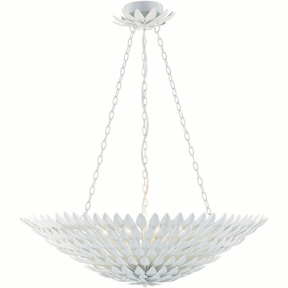 Matte White Wrought Iron Floral 8-Light Chandelier