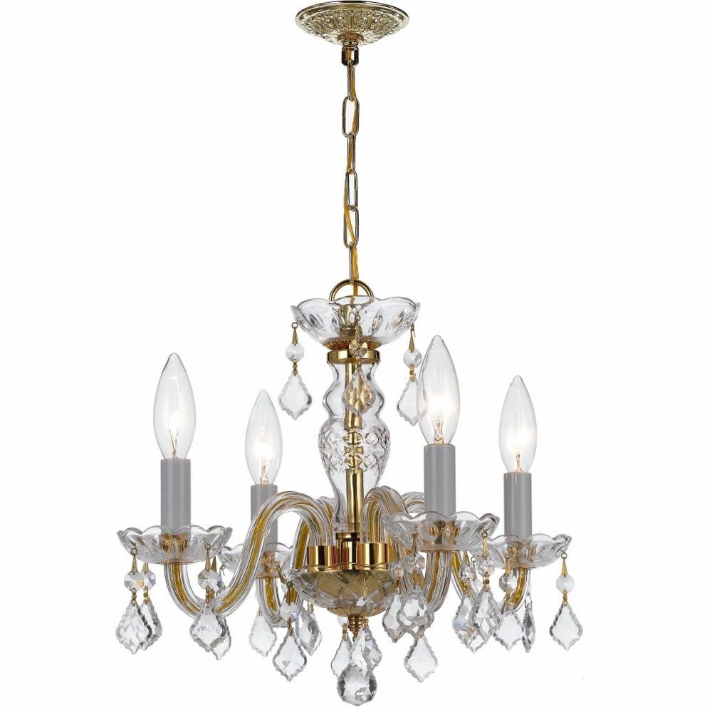 Polished Brass Mini Chandelier with Clear Italian Crystals