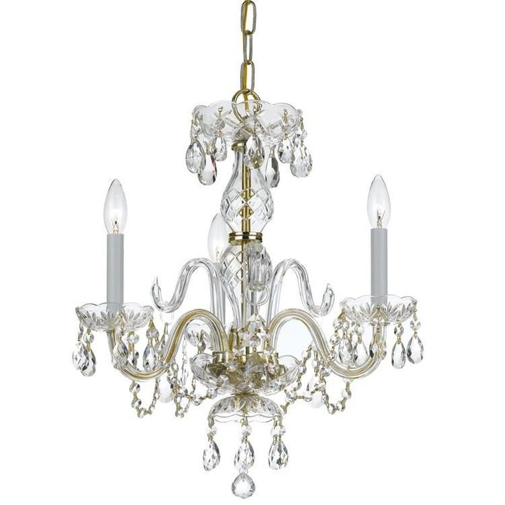 Polished Brass Mini Crystal 3-Light Candle Chandelier