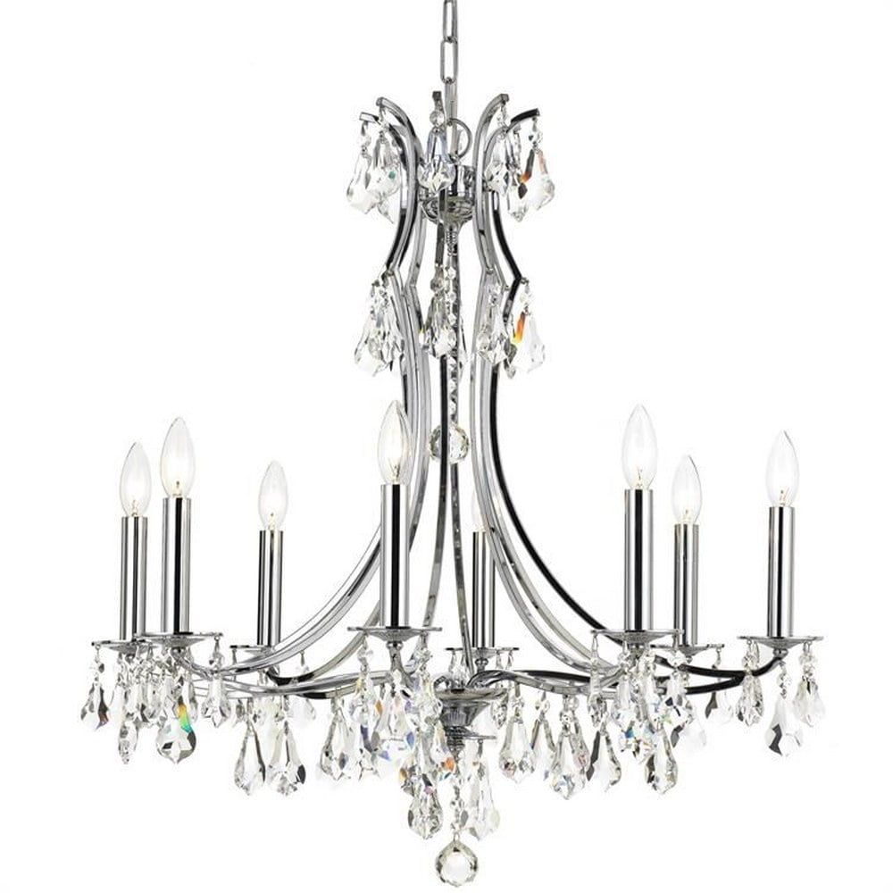 Elegant Cedar 8-Light Polished Chrome Chandelier with Clear Hand Cut Crystals