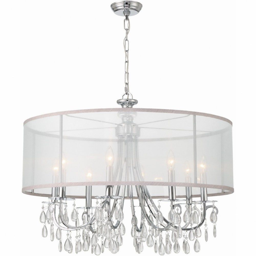 Hampton 8-Light Polished Chrome Chandelier with Silk Drum Shade