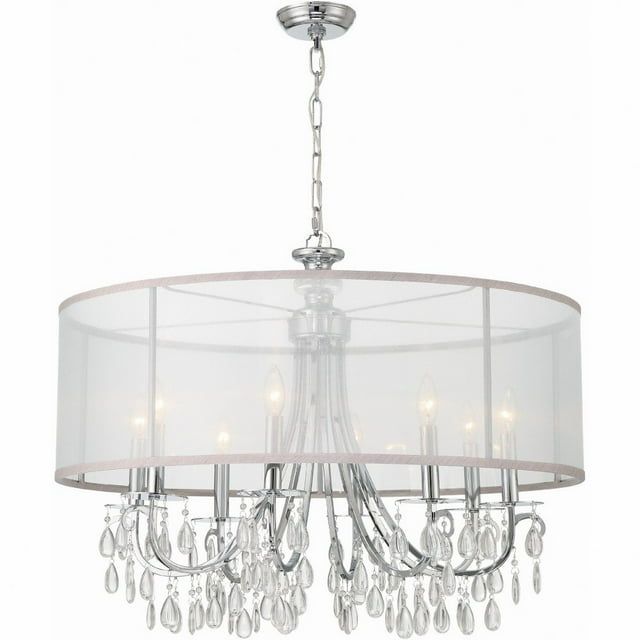 Hampton 8-Light Polished Chrome Chandelier with Silk Drum Shade