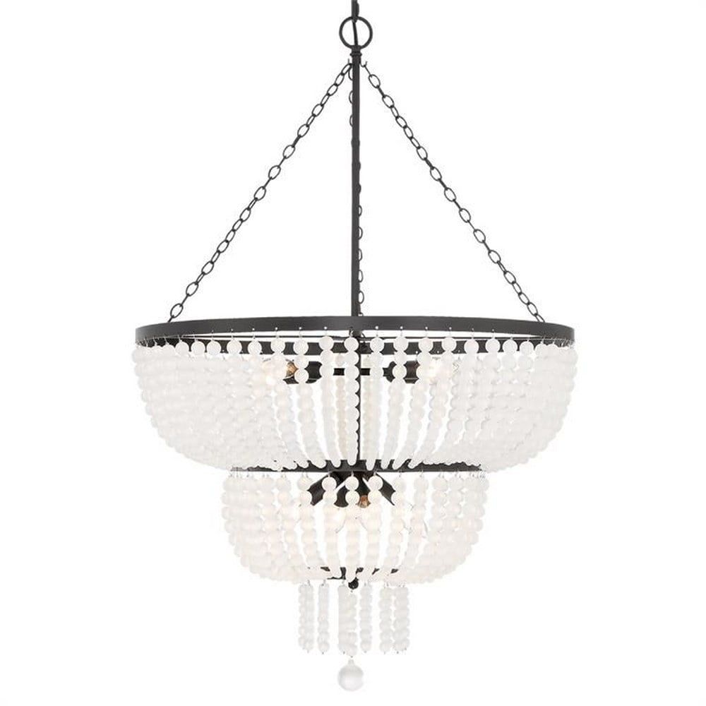 Bohemian Matte Black 8-Light Chandelier with Frosted Glass Beads