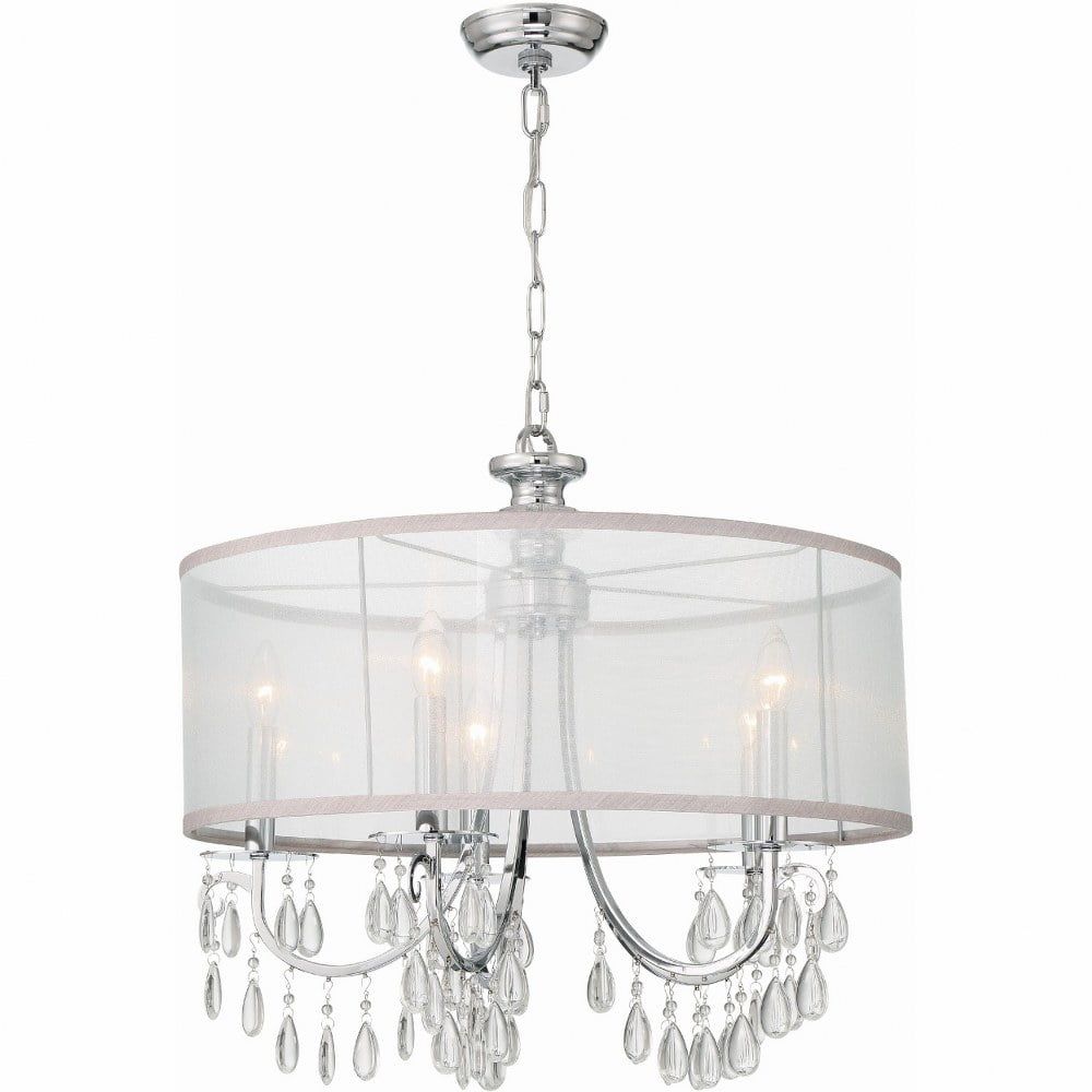 Polished Chrome Silk Shade 5-Light Crystal Chandelier