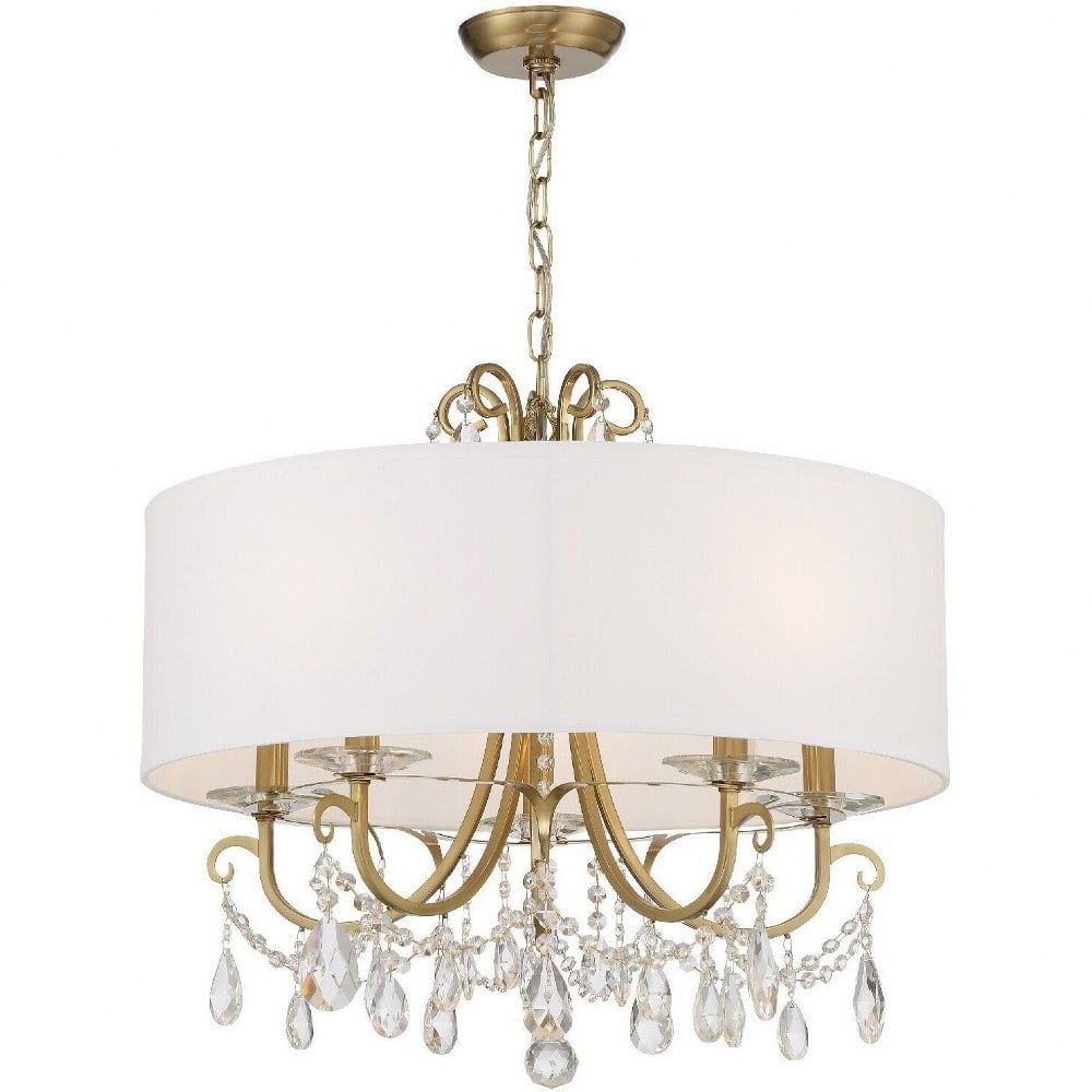 Vibrant Gold 5-Light Chandelier with Clear Crystal & Silk Shade