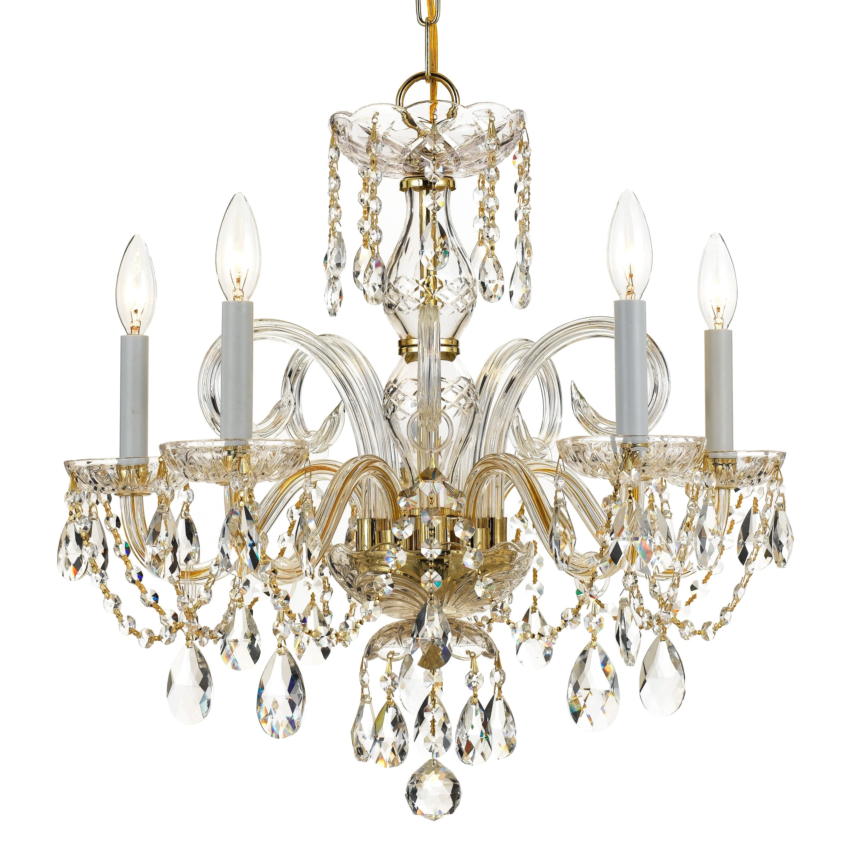 Polished Brass and Crystal 5-Light Mini Chandelier