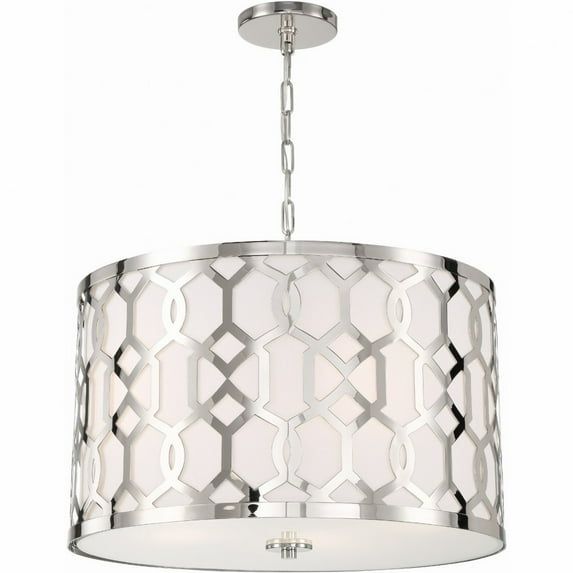 Polished Nickel 5-Light Drum Chandelier with Silk Shade