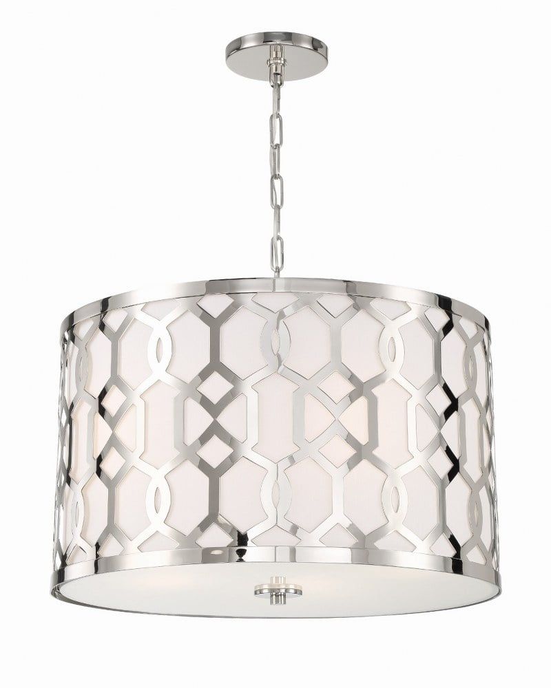 Polished Nickel 5-Light Drum Chandelier with Silk Shade