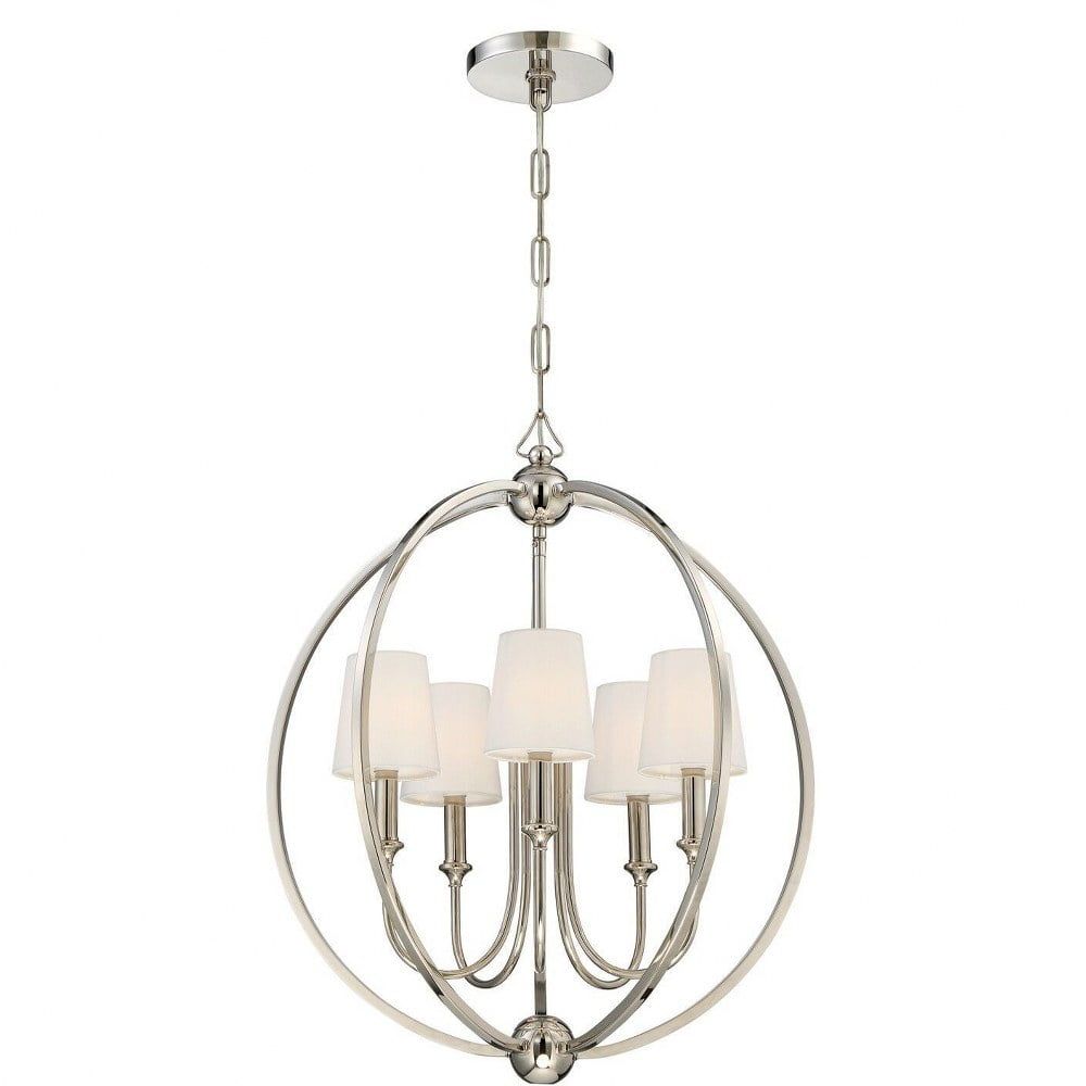 Polished Nickel 5-Light Chandelier with Silk Shades