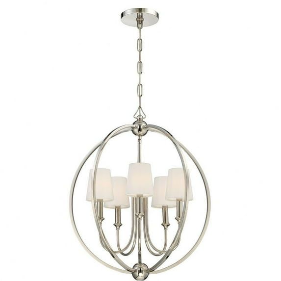 Polished Nickel 5-Light Chandelier with Silk Shades